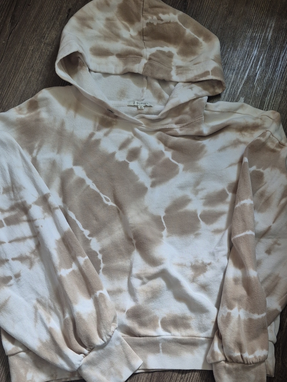 Z Supply Beige and White Tie-Dye Crewneck Hoodie
